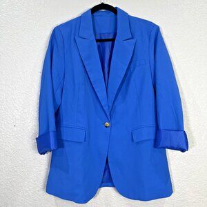 Womens Blazer Sz L Electric Blue‎ Single Button Power Suit Bold Tailored Career